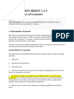 INFORMATION SHEET 1.1-5 Characteristics of Learners
