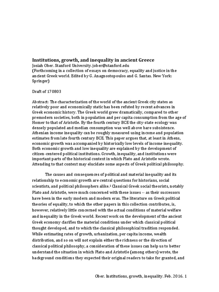 Institutions, Growth, and Inequality in Ancient Greece PDF Gini