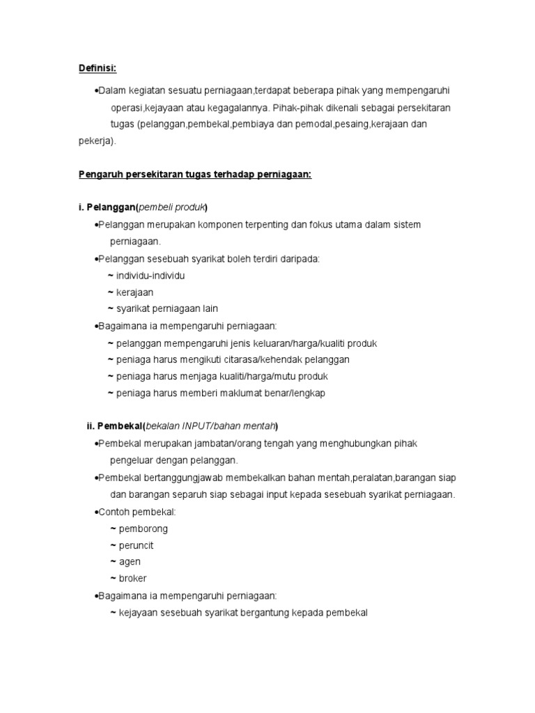Pengajian Perniagaan Persekitaran Tugas Pdf