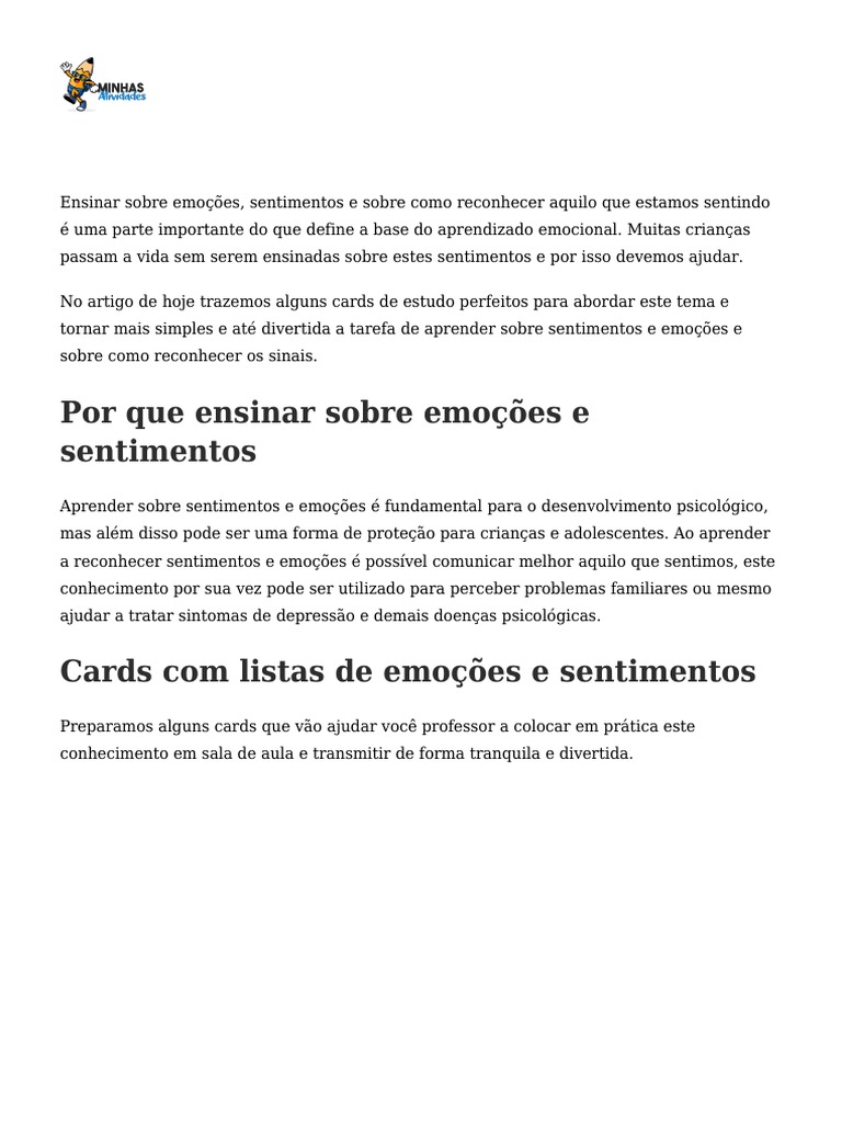 Cards Com Listas de Emoções e Sentimentos para Imprimir | PDF | Autoajuda, image size:768x1024