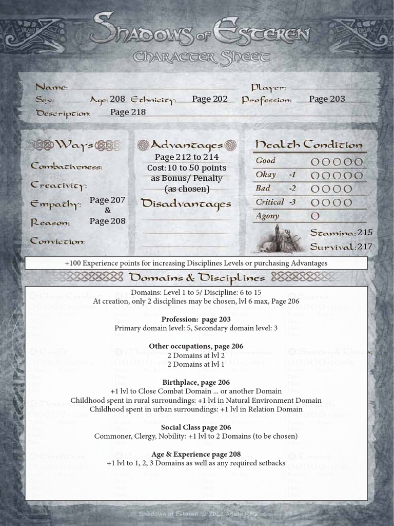 (Unofficial) Esteren Character Creation Help by Crix | PDF