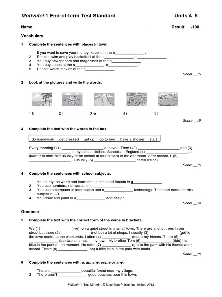 Motivate! 1 End Term 4 6 Standard | PDF