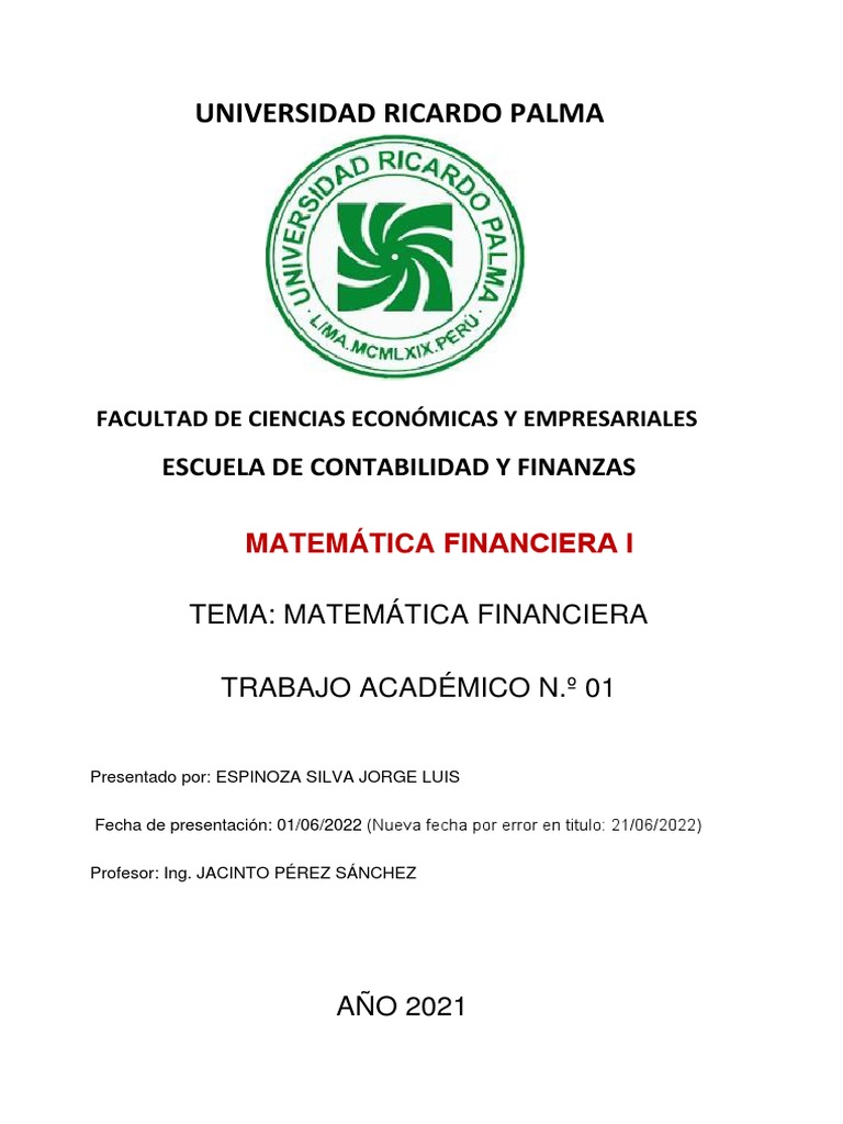 Concepto de Matemática Financiera | PDF | Finanzas Matemáticas | Dinero