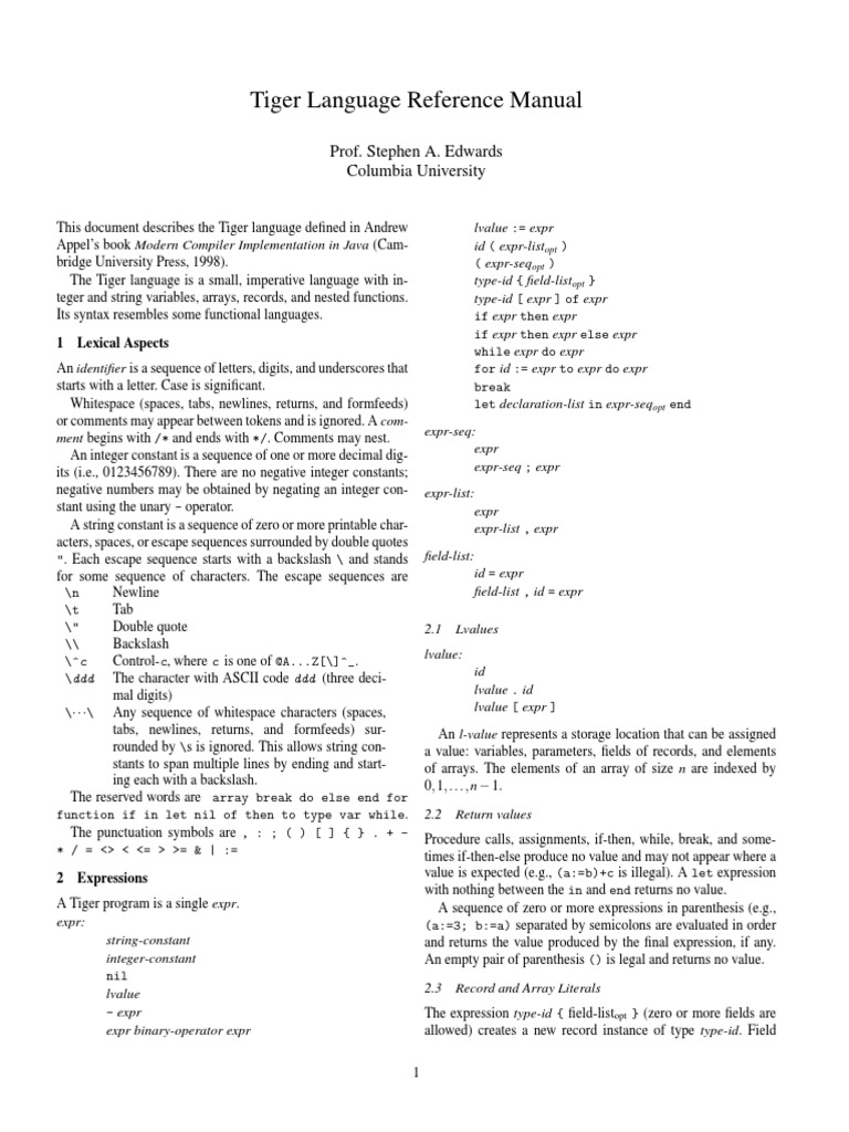Tiger Language Reference Guide | PDF | Subroutine | String (Computer ...