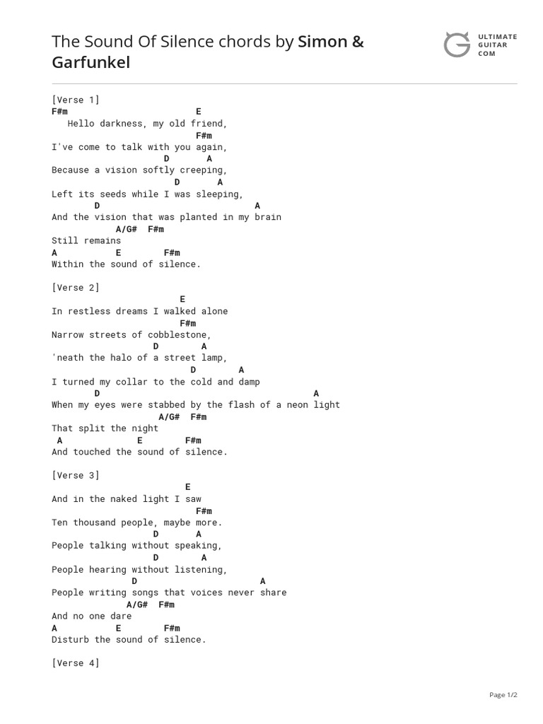 The Sound Of Silence Chords (ver 2) by Simon & Garfunkeltabs Ultimate Guitar Archive PDF