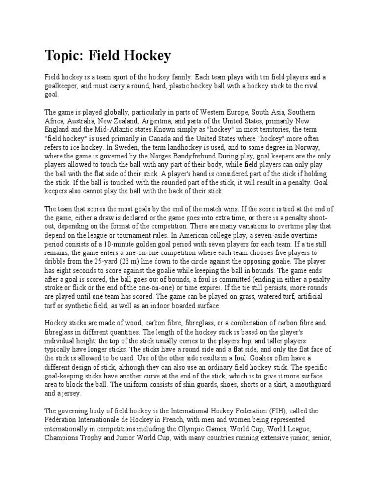 Field Hockey PDF Competitive Games Sports Rules And Regulations