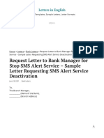 Request Letter To Bank Manager For Stop SMS Alert Service - Samp