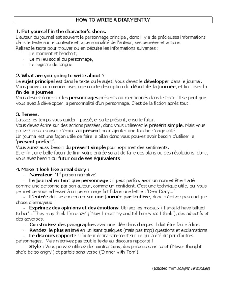 Guide pour écrire une entrée de journal | PDF