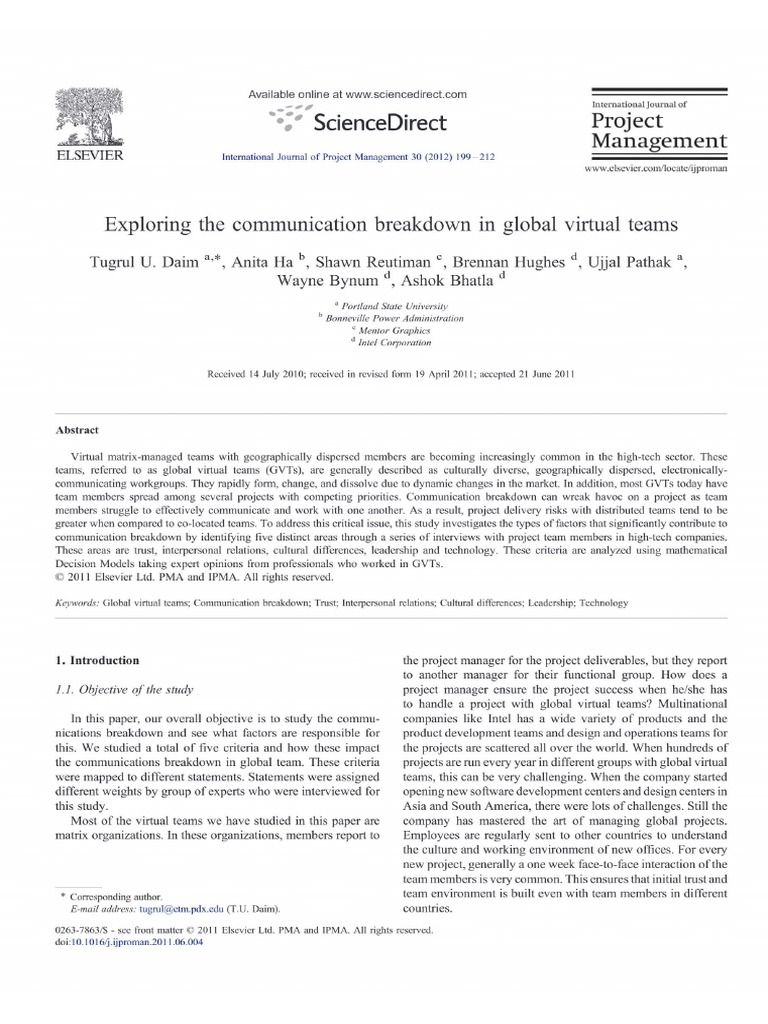 Exploring The Communication Breakdown in Global Virtual Teams | PDF