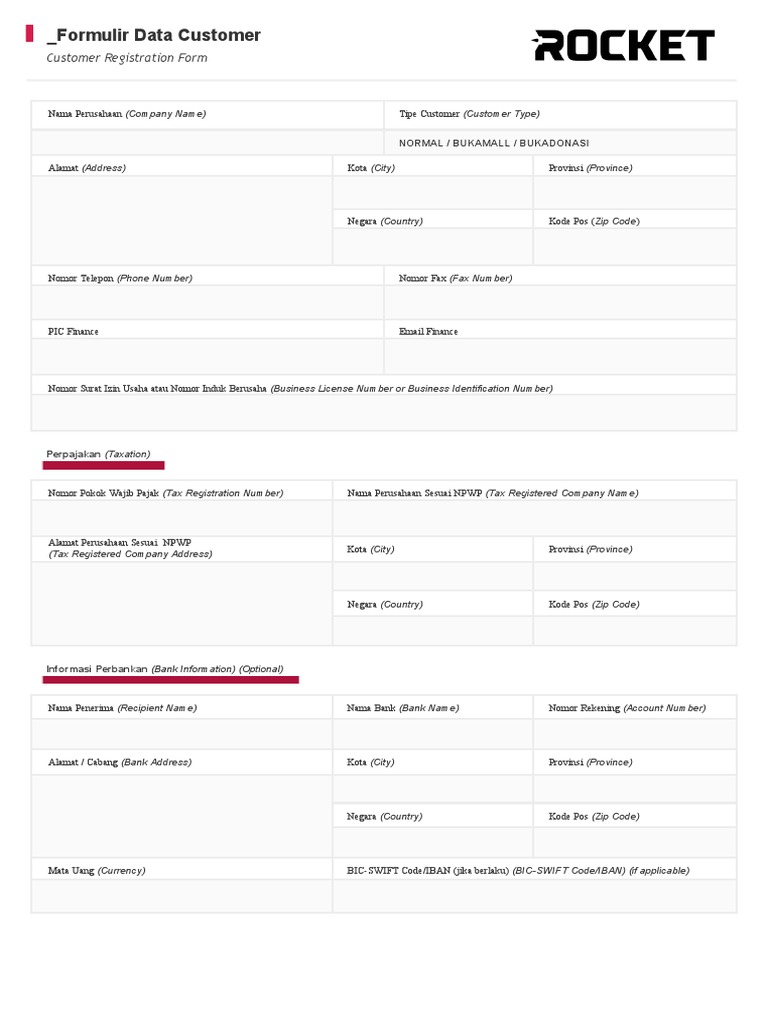 ROCKET Customer Registration Form - Lion Parcel | PDF | Finance & Money ...