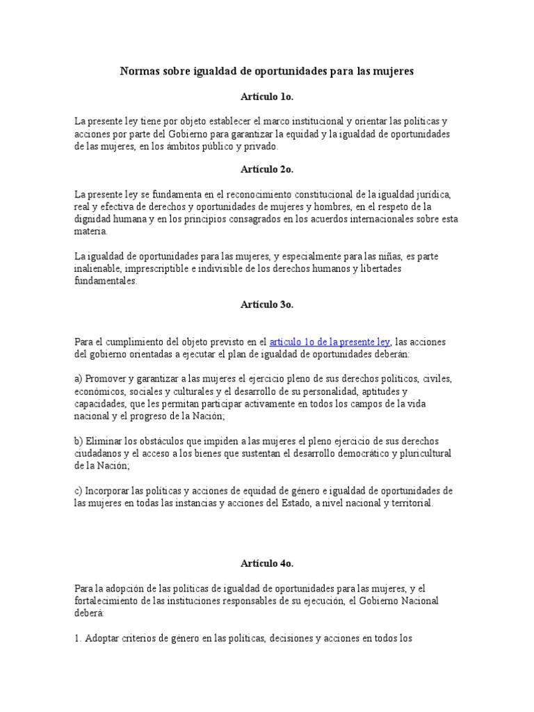 Normas Sobre Igualdad 1 | PDF | Estudios de género | Igualdad de género