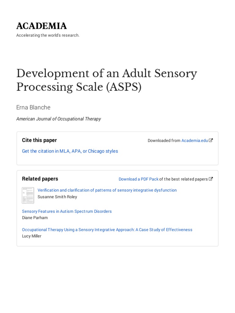 Development of Adult Sensory Processing Scale | PDF | Sensory ...