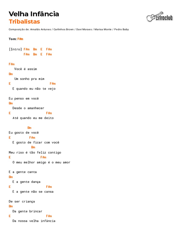 Cifra Club Tribalistas Velha Infância PDF
