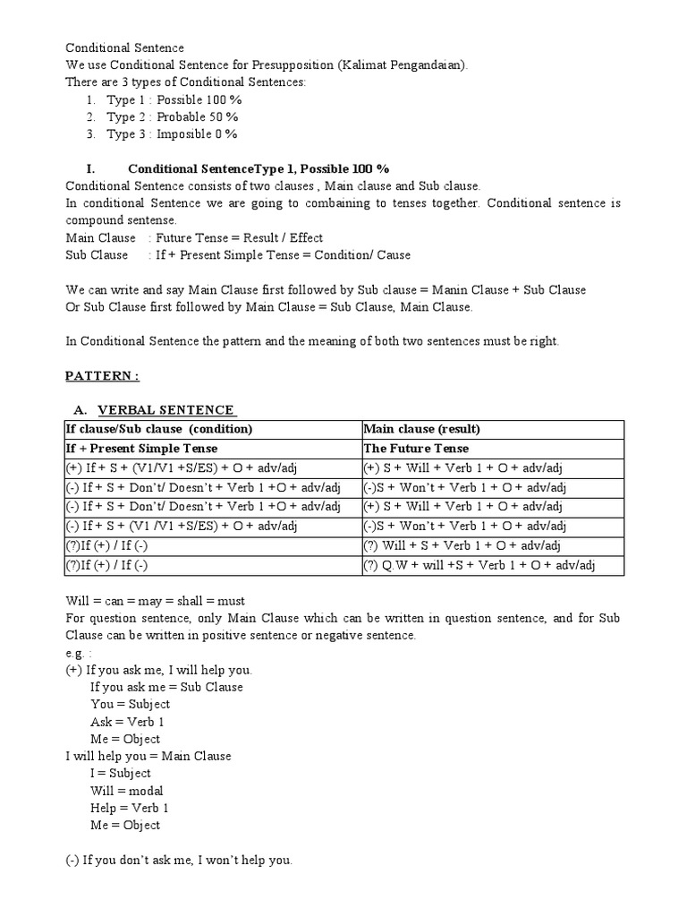 Conditional Sentence Type 1 | PDF | Grammatical Tense | Clause
