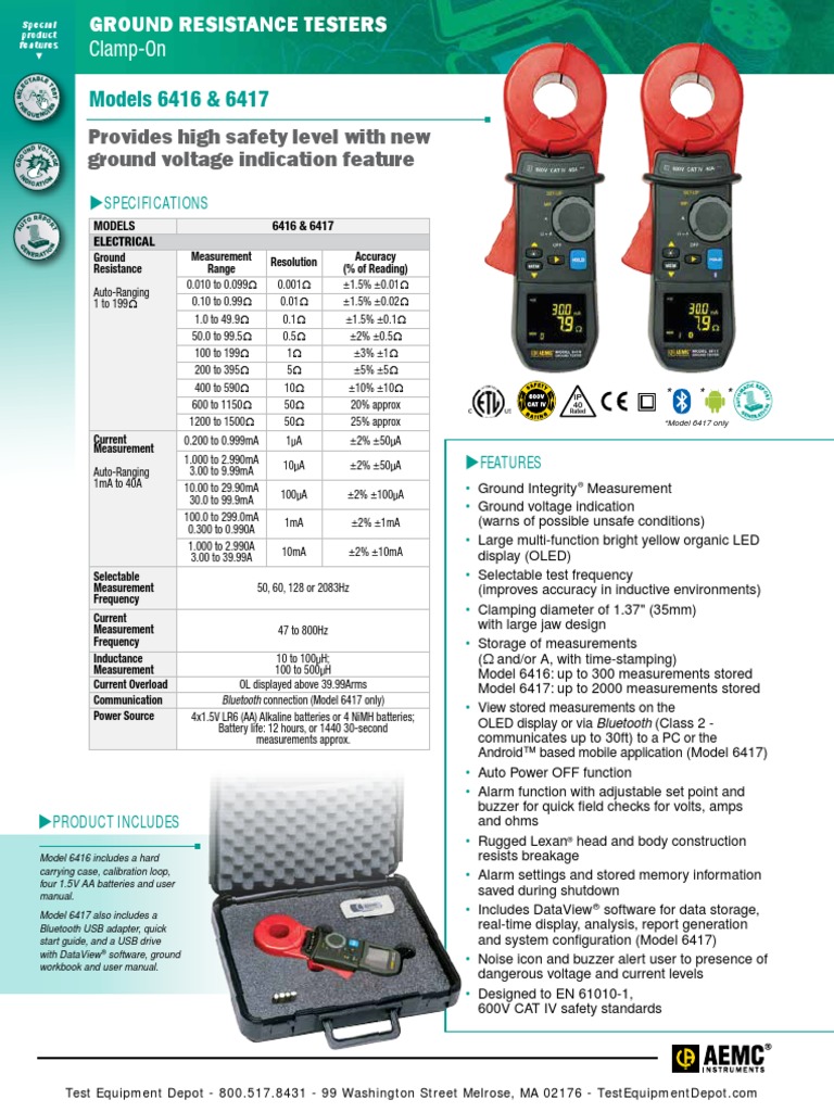 AEMC 6416 ClampOn Ground Resistance Datasheet PDF Electrical