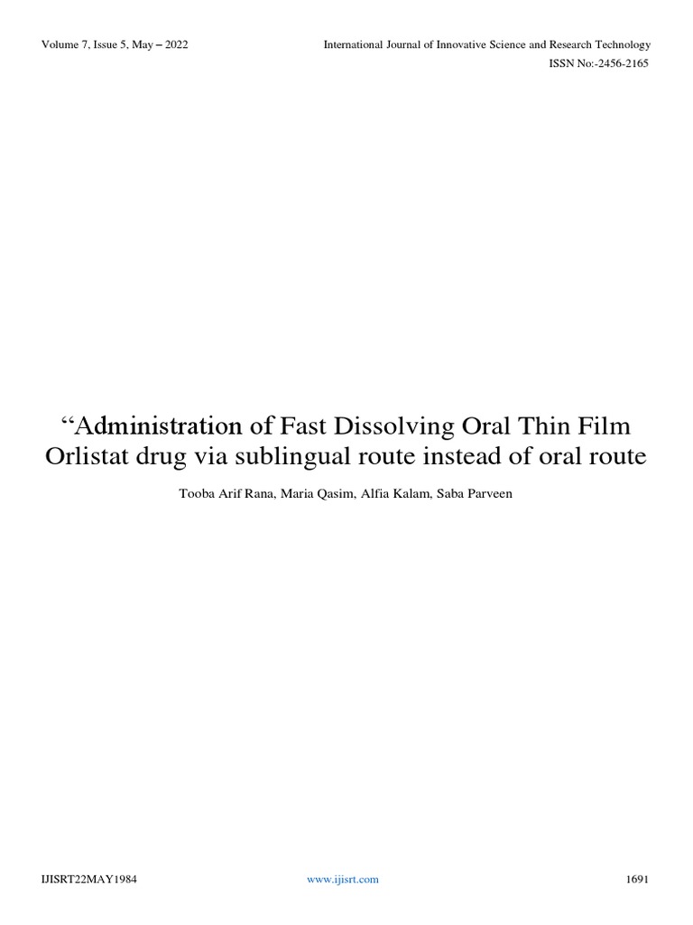 Administration of Fast Dissolving Oral Thin Film Orlistat Drug Via