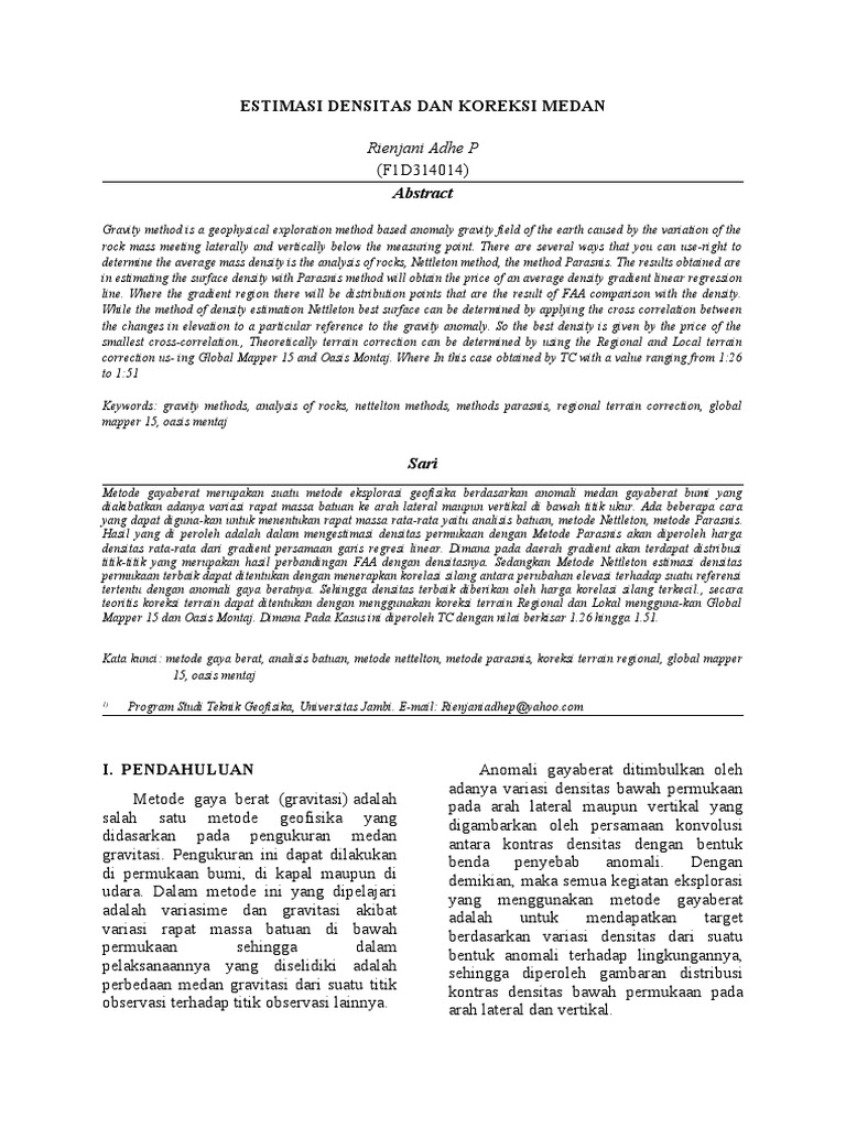 Estimasi Densitas Medan Gravitasi Bumi | PDF