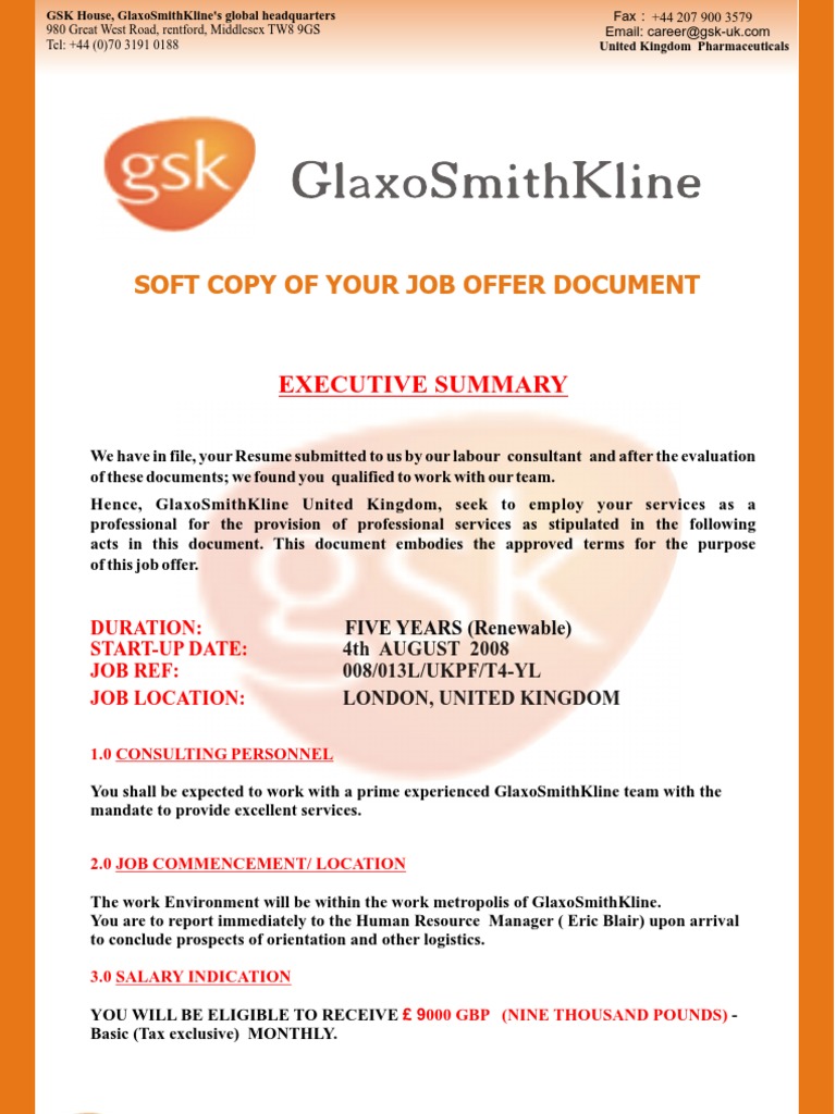 Gskuk_job Offer Document Glaxo Smith Kline Expense
