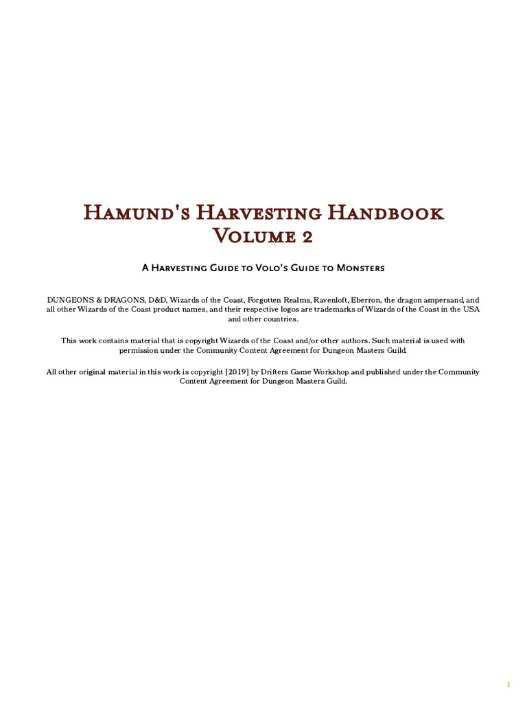 Hamund's Harvesting Handbook A Harvesting Guide To Volo PDF Wizards Of The Coast Dungeons