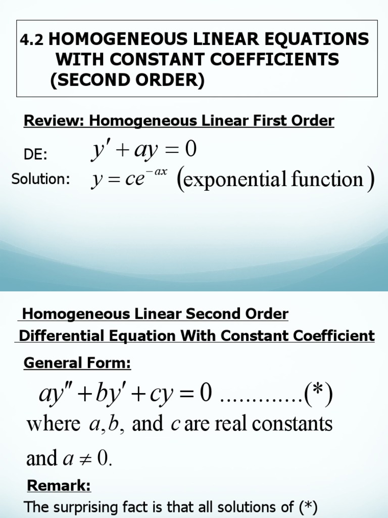 Homogeneous Linear Equations With Constant Coefficients (Second Order ...