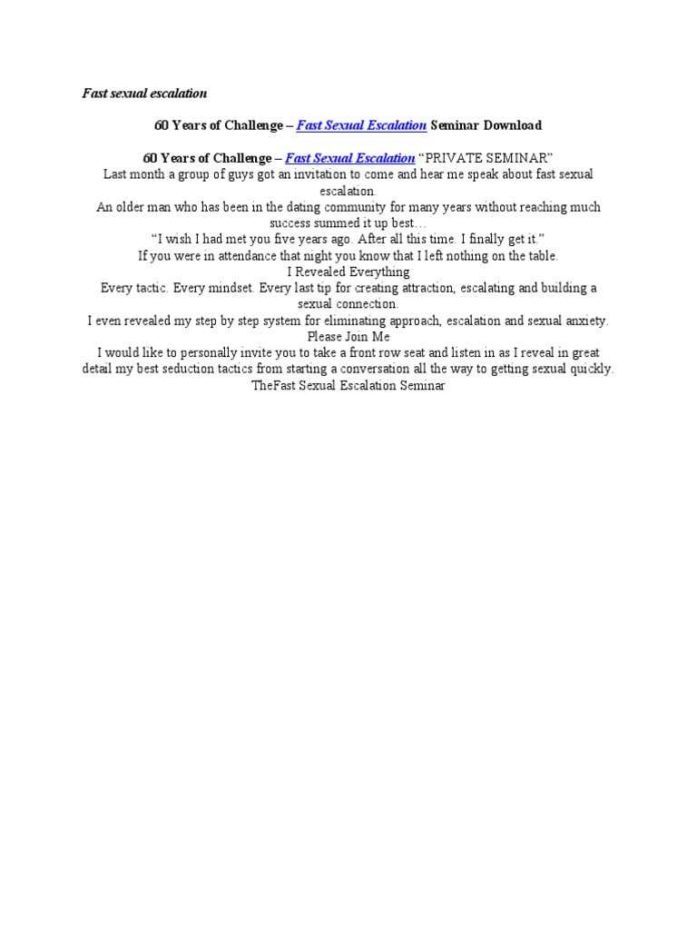Fast Sexual Escalation Seminar - 60 Years of Challenge | PDF | Self ...