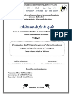 Mémoire L'introduction Des NTIC Dans Le Systeme D'information Et Leur Impact Sur La Performance de L'entreprise