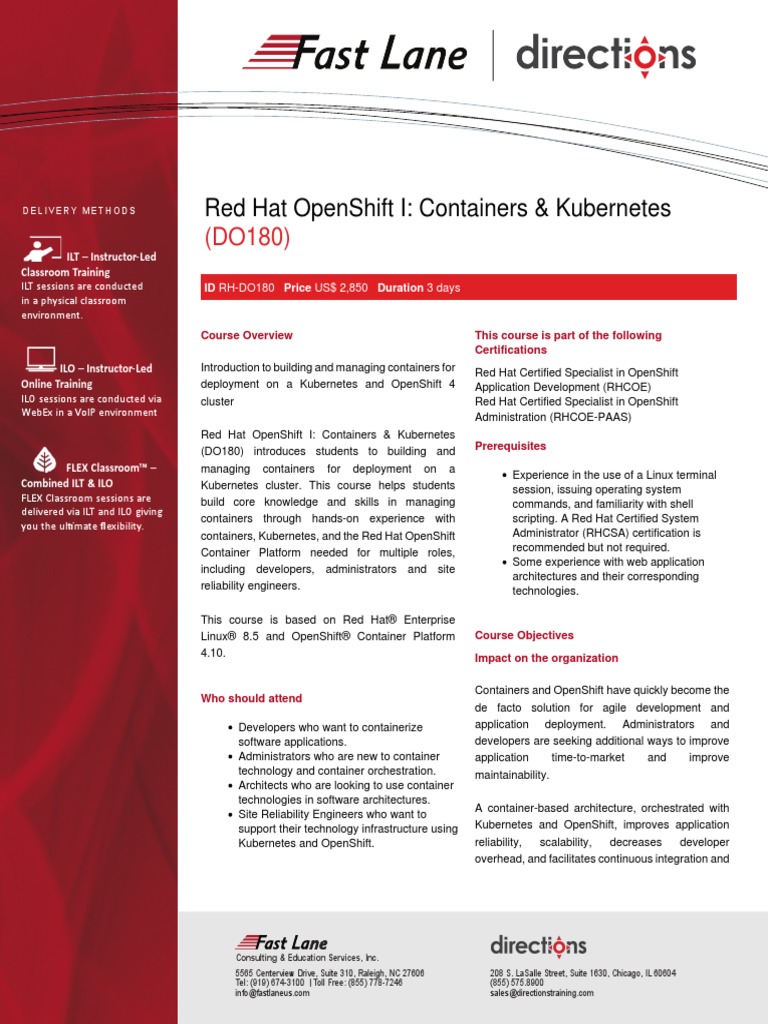 Fast Lane RHDO180 PDF Red Hat Educational Technology