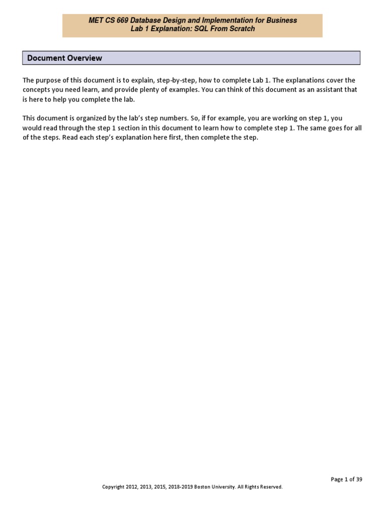 Document Overview: MET CS 669 Database Design and Implementation For ...