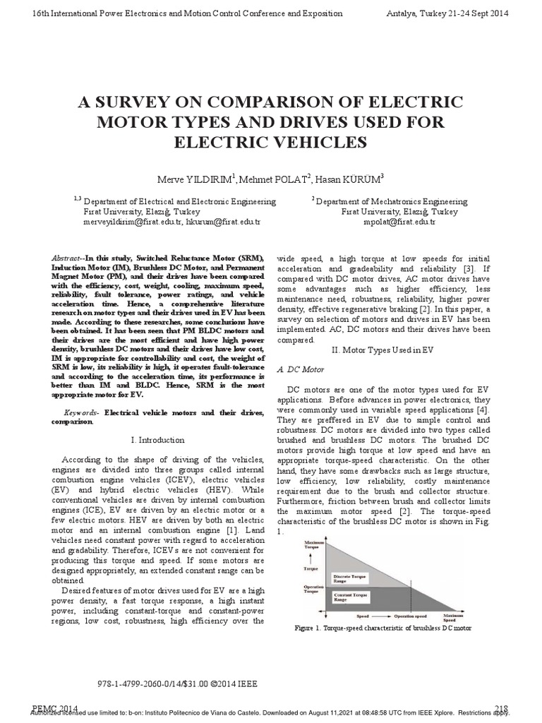 A Survey On Comparison of Electric Motor Types and Drives Used For