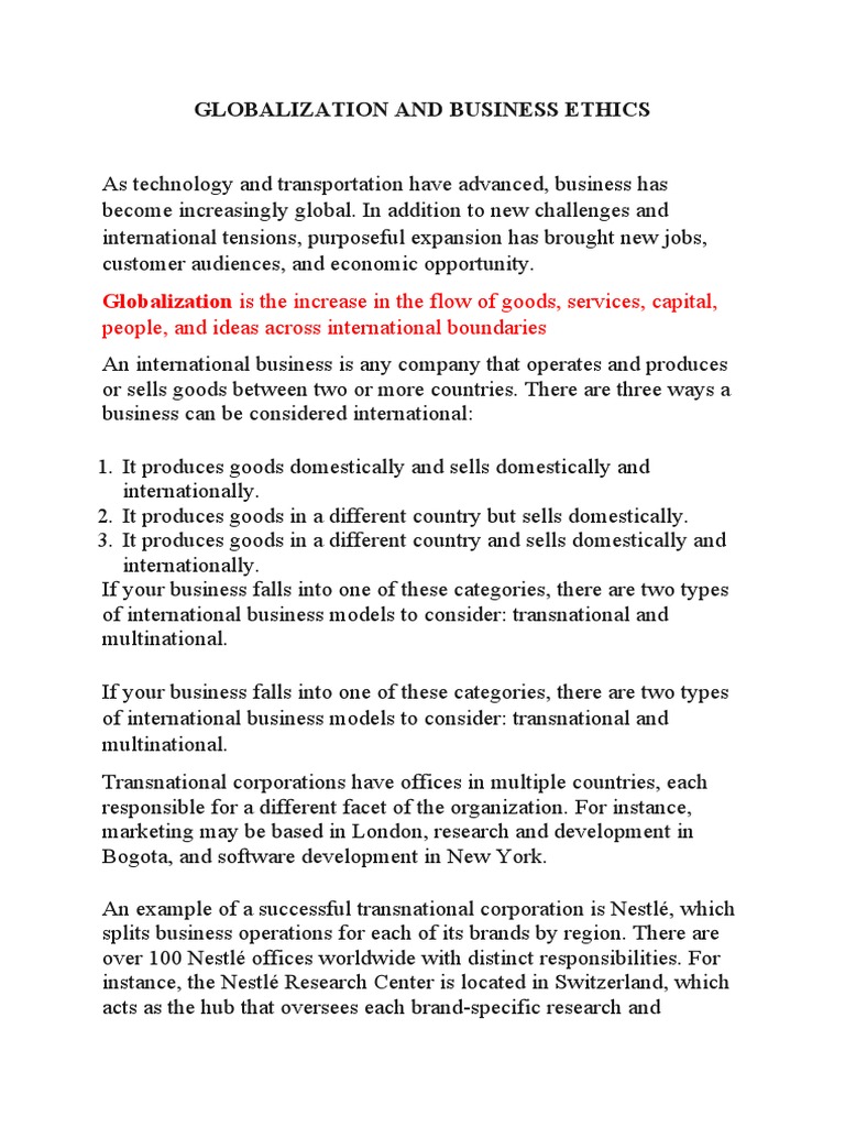 Globalization and Business Ethics | Download Free PDF | Corporate ...