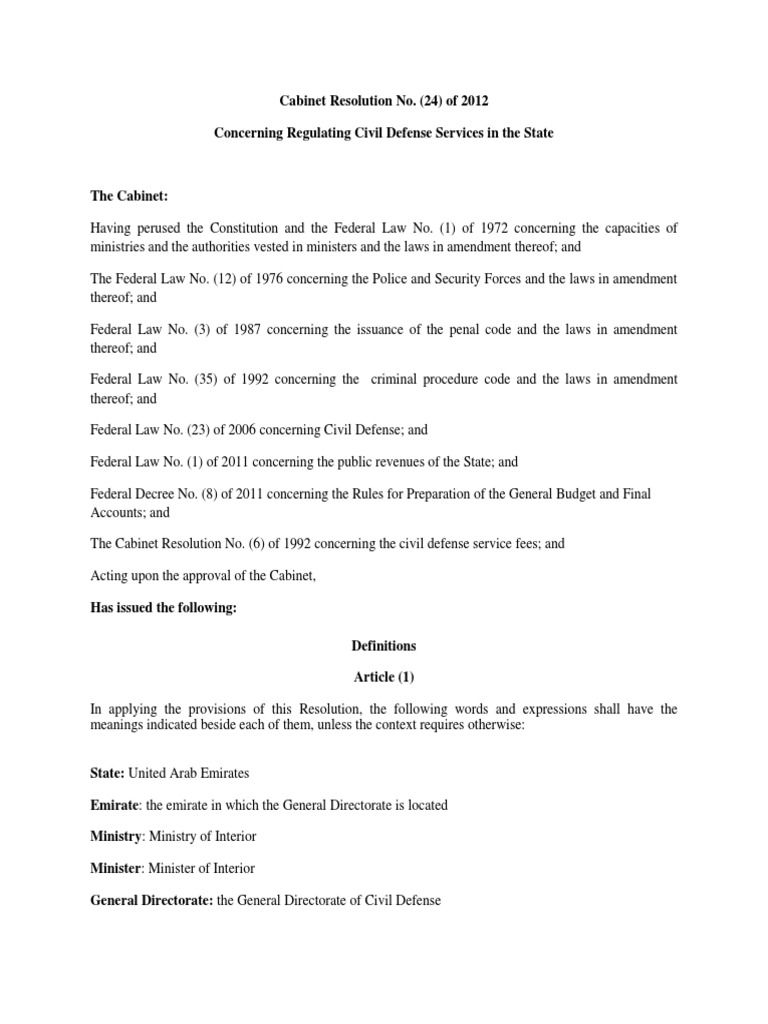 Resolution No. (24) of 2012 PDF Law Of The United States Fire Safety