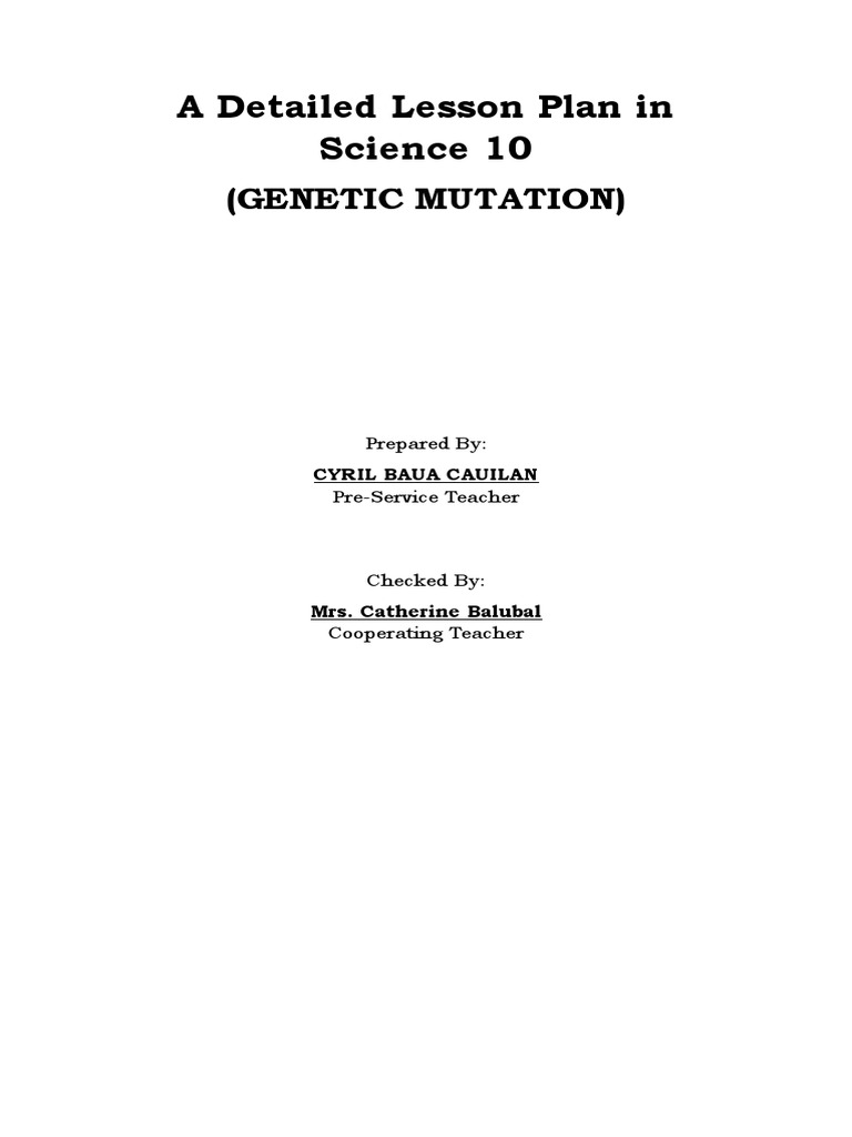 A Detailed Lesson Plan in Science 10 Mutation) PDF Point