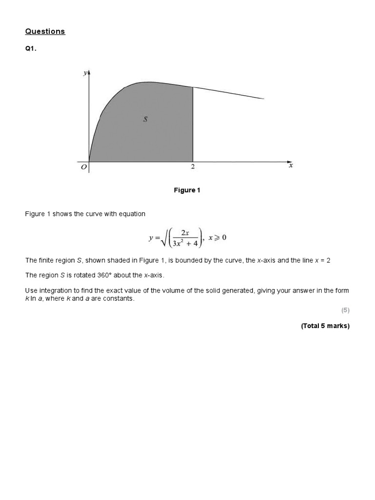 4) A Level Further Maths Volume of Revolutions QP | PDF | Cartesian ...
