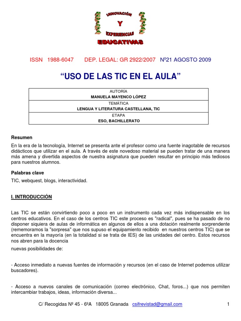 Uso de TIC en la Educación Secundaria | PDF | Método de enseñanza ...