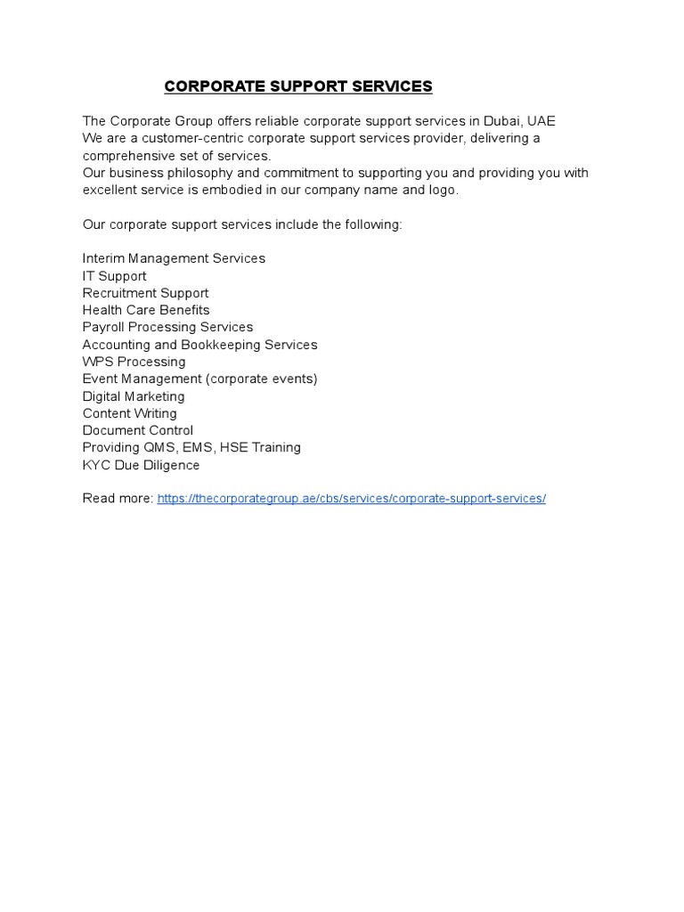 Corporate Support Services | PDF | Business