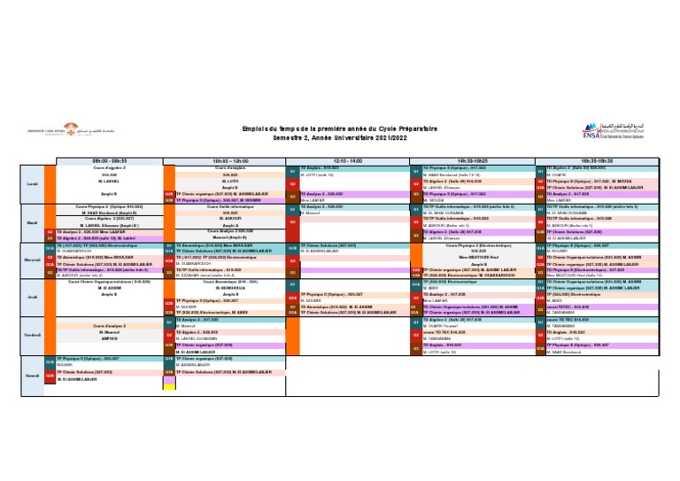 Emplois du temps Cycle Préparatoire 2021 | PDF | Sciences physiques ...