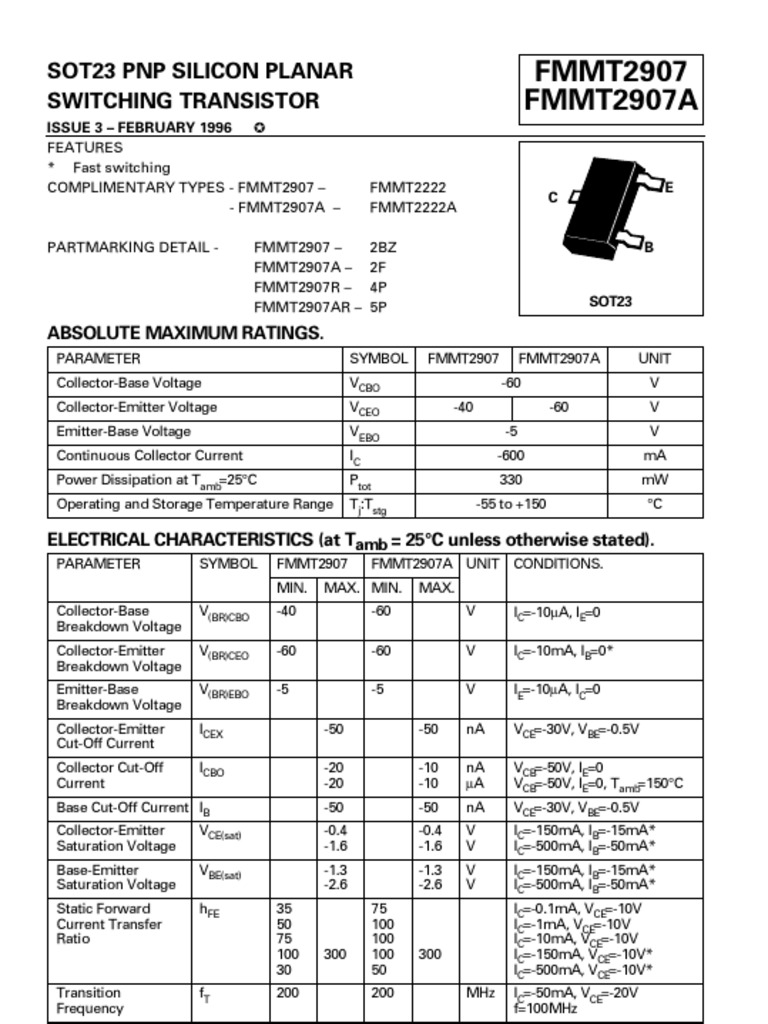 FMMT2907 FMMT2907A FMMT2907 FMMT2907A: Sot23 PNP Silicon Planar ...