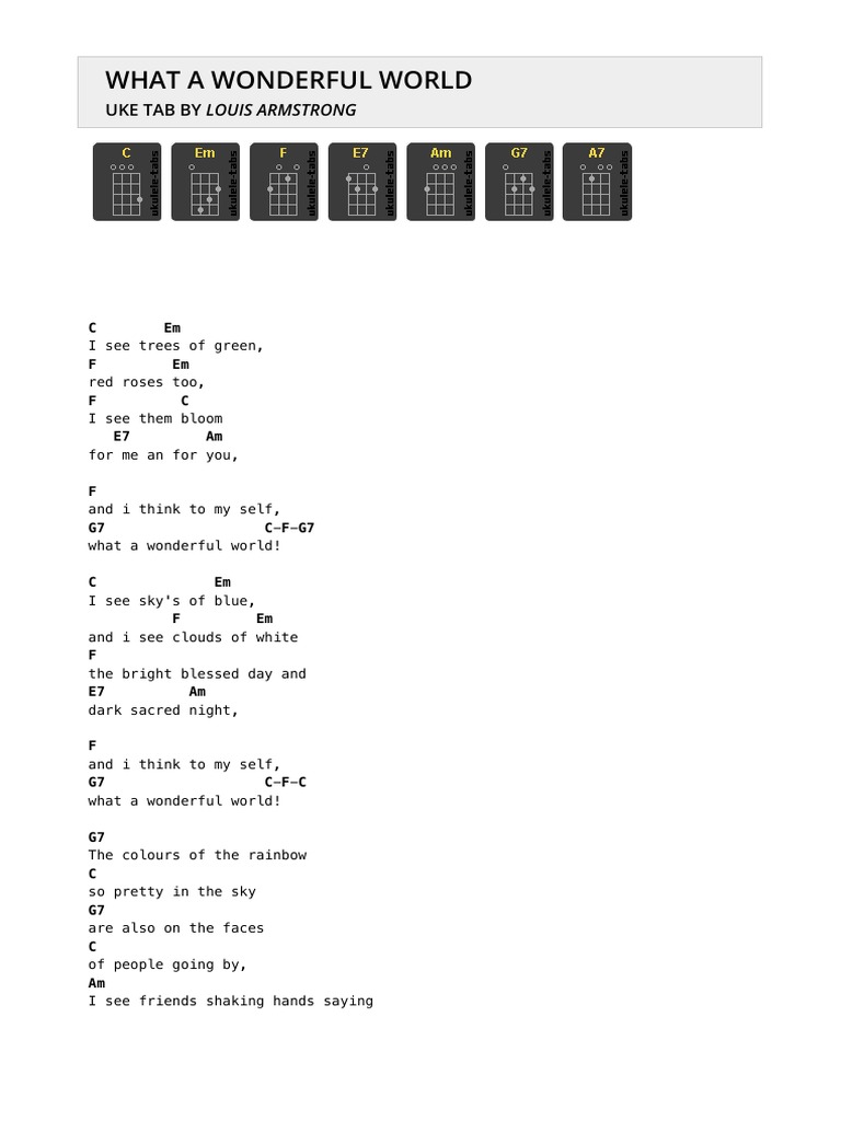 What A Wonderful World Uke tab by Louis Armstrong Ukulele Tabs PDF