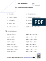 Adding and Subtracting Integers: Math Worksheets