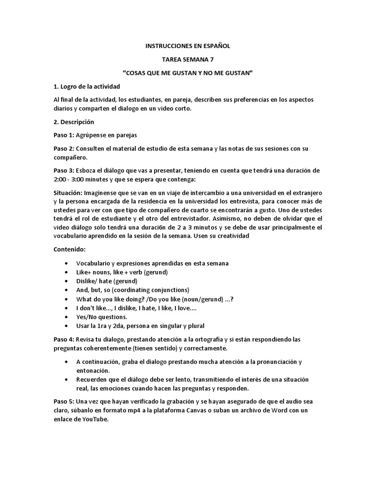 Week 7 - Task Assignment - Indicaciones en Español | PDF | Youtube