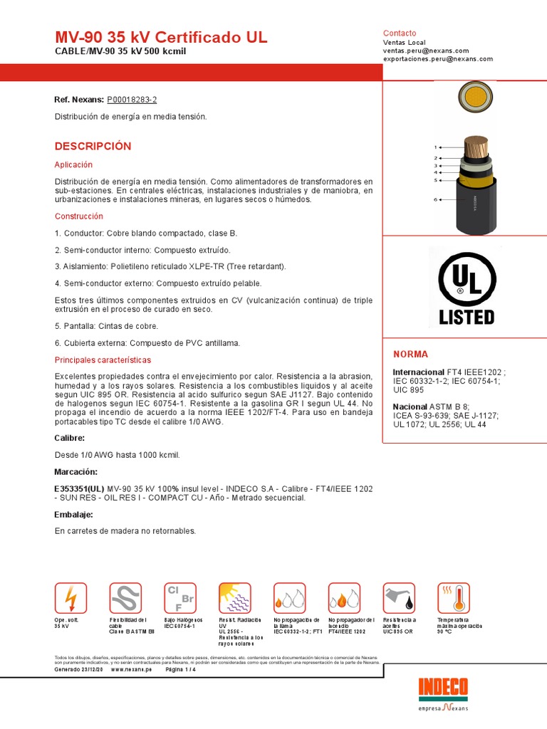 CABLE MV 90 35 KV 500 Kcmil | PDF | Resistor | Aislador (Electricidad)
