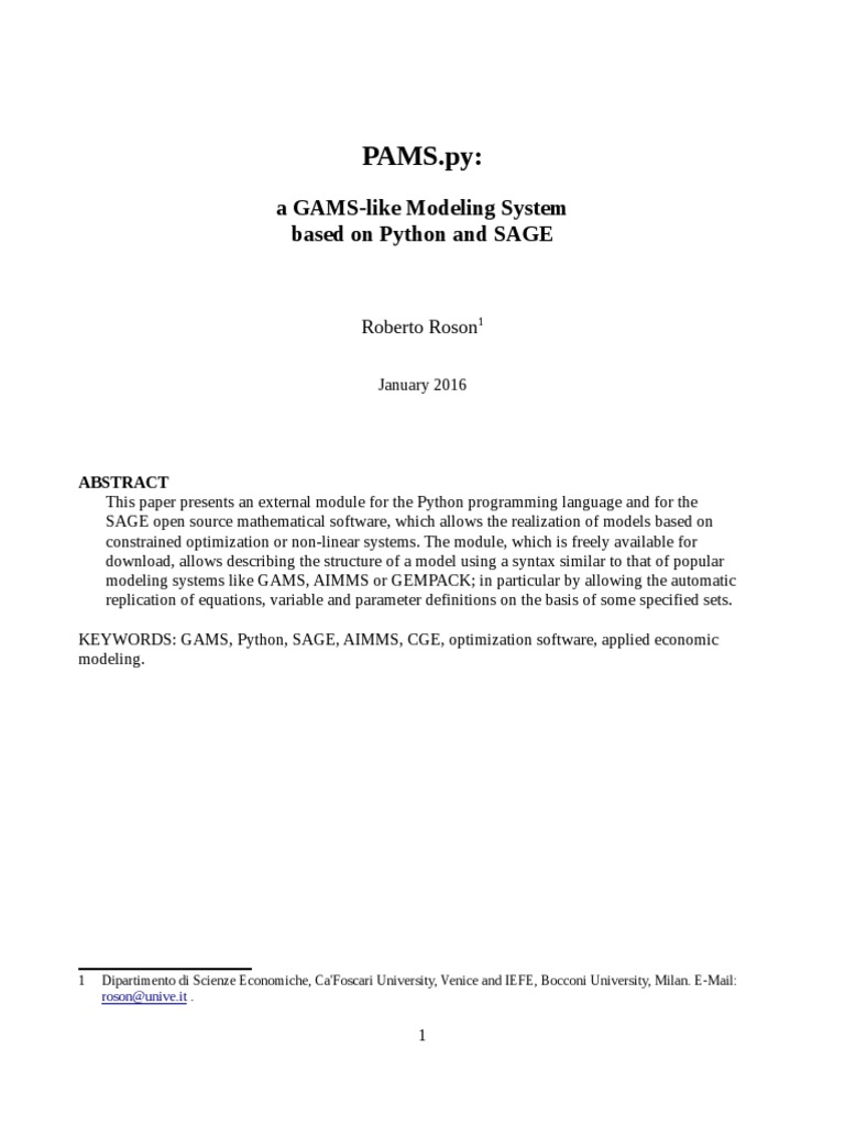 PAMS.py: Python GAMS-like Modeling Tool | PDF | Python (Programming ...
