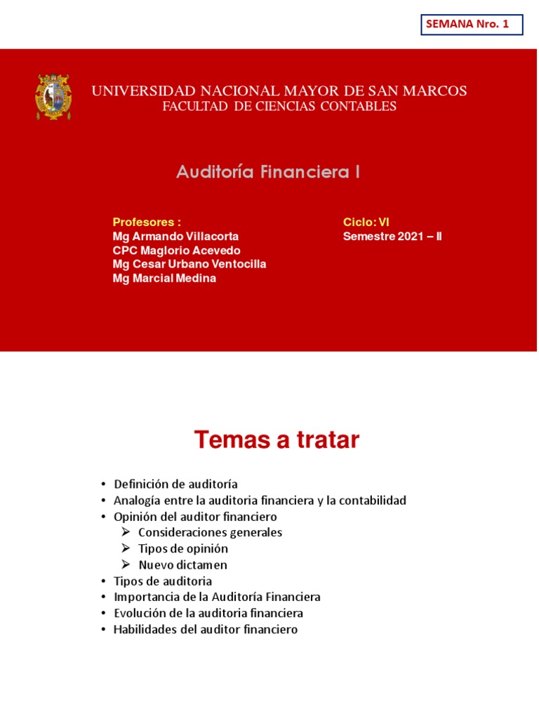 Auditoria Financiera Semana 1 FCC UNMSM | PDF | Auditoría | Auditoría ...