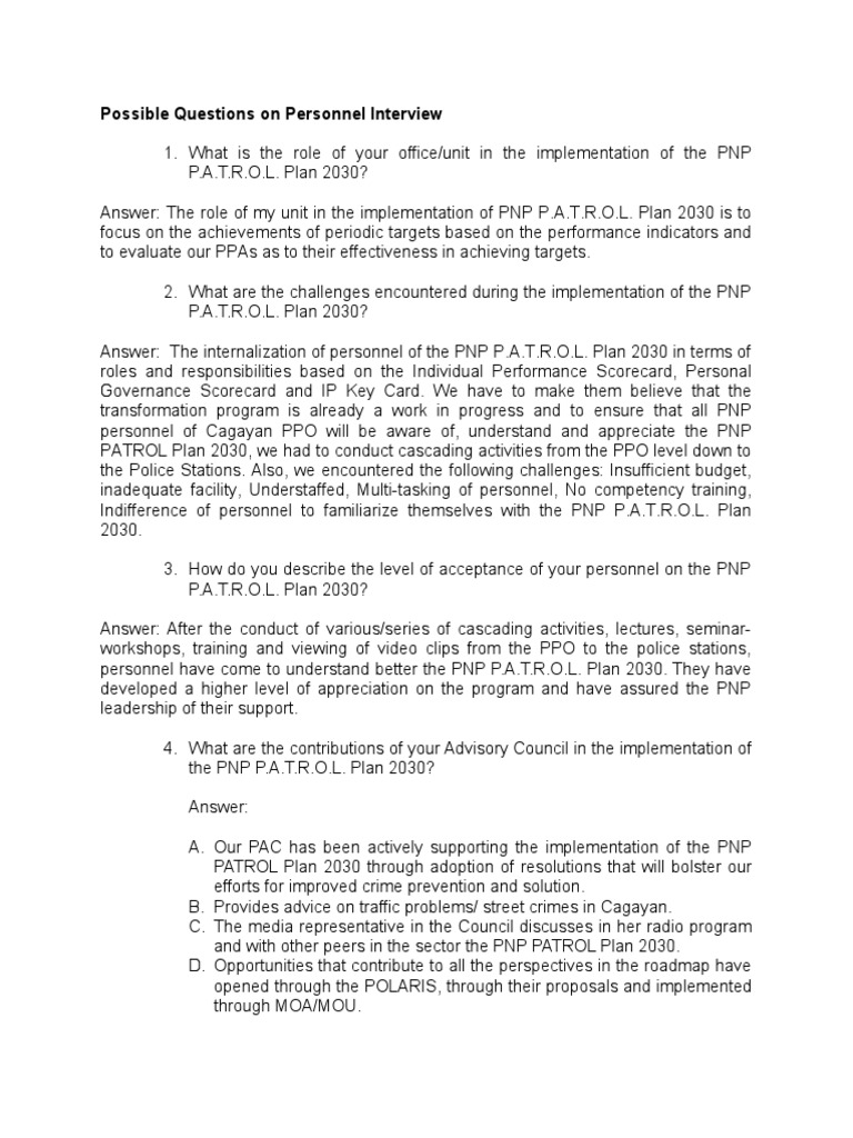 Possible Questions On Personnel Interview | PDF | Police | Patrol
