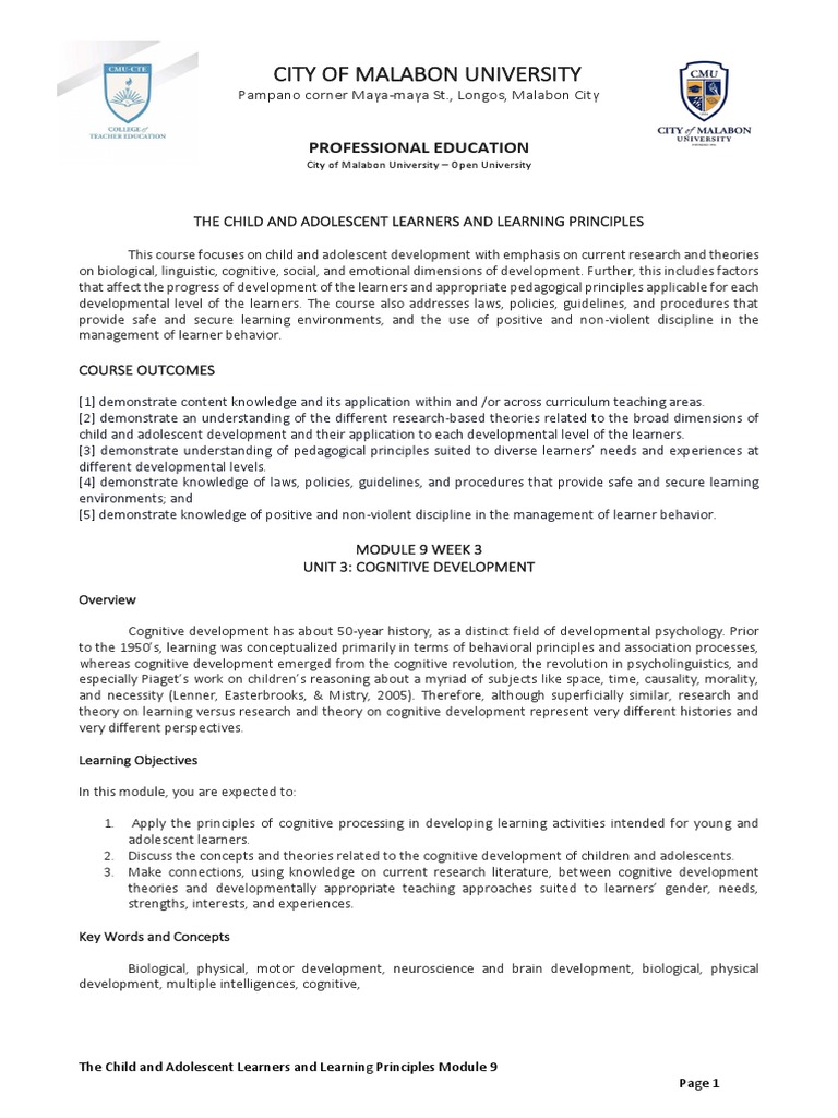 Child And Adolescent Learners Module Pdf Language Development