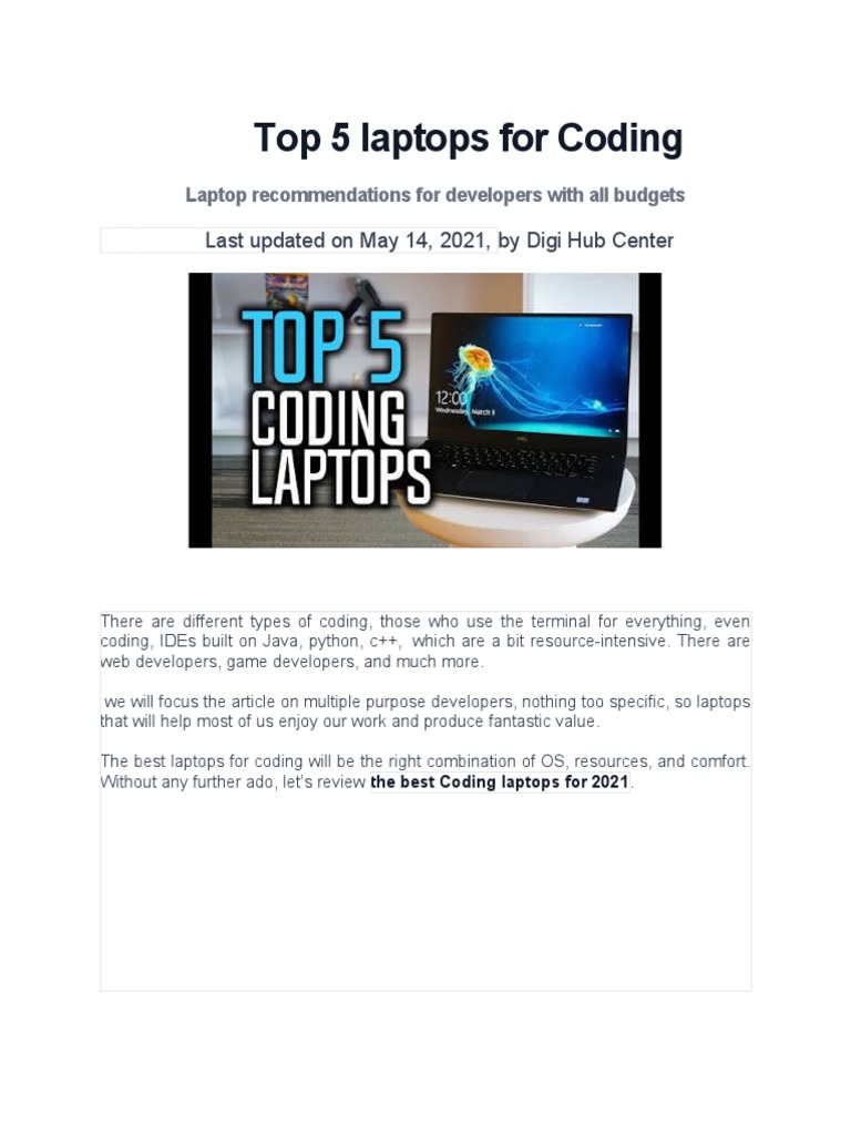 Top 5 Laptops For Coding PDF Laptop Mac Os