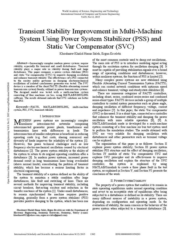 Transient Stability Improvement in Multi-Machine System Using Power ...