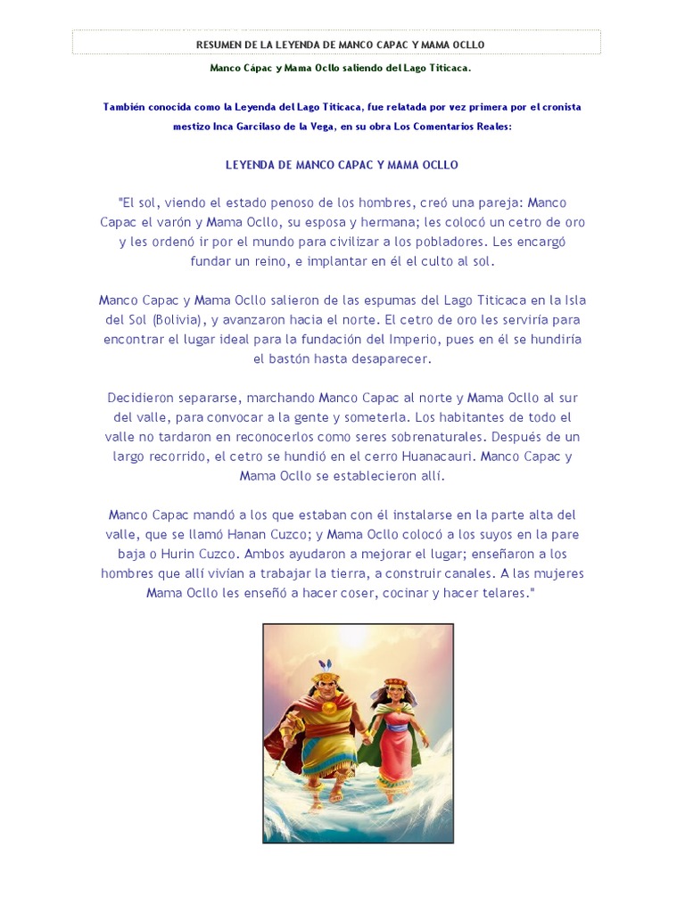 Leyenda De Manco Capac Y Mama Ocllo - 1496872332