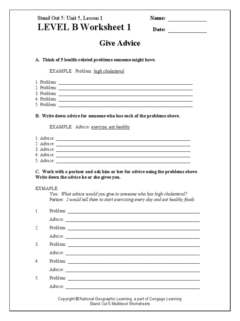 Multilevel Worksheet Unit 5, Lesson 1 | PDF | Health Sciences