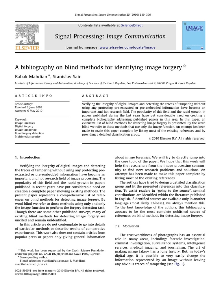 Blind Methods for Image Forgery Detection | PDF | Data Compression ...
